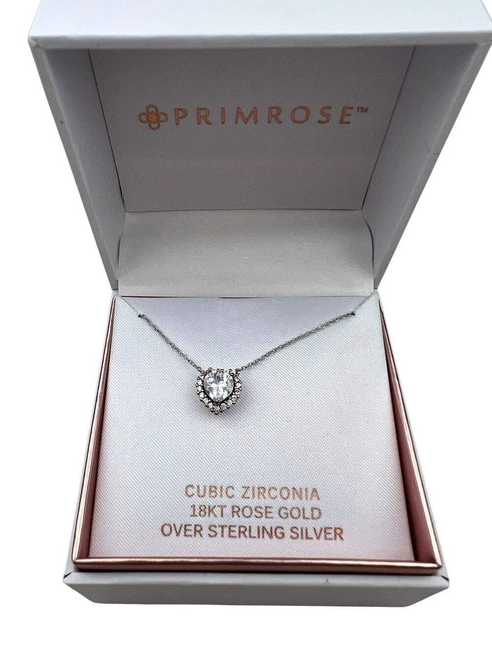 Primrose Gold over Sterling Silver Necklace Heart CZ NWT Kohls $50 in Box
